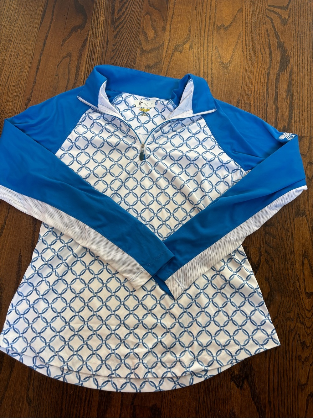 Greg Norman Collection Blue & White Long Sleeve Quarter-Zip Top- PGA West logo